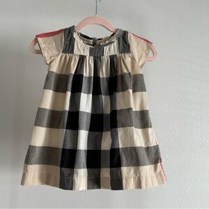 Burberry Girls Cream, Black & Gray Check Cotton Dress